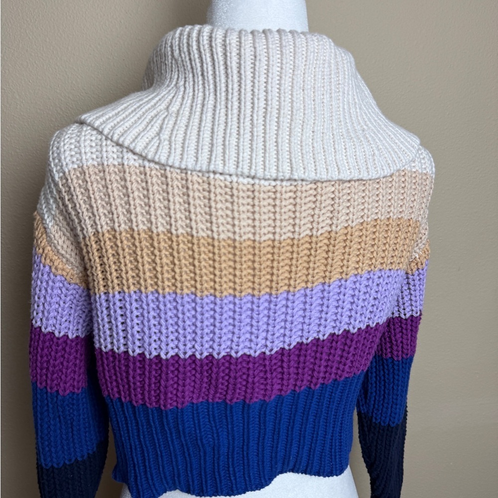 Aerie Double Zip Up Striped Cropped Cardigan Sweater Size XXS - Picture 9 of 11